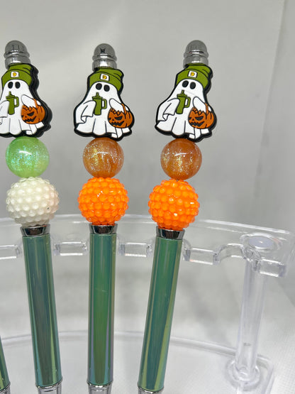 Beaded Pen Ghost Hat Pumpkin Iced Coffee, Fun Pens Acrylic Beads, Custom Pen, Retractable Ink Pen, Gifts for her, Teacher, Nurses, Medical