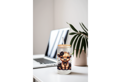 UVDTF Wrap Highland Cow Black Tutu Daisy 16oz Can Glass Mug Tumbler Wrap, Ready to apply, Permanent Adhesive