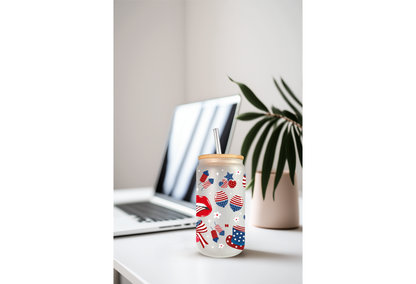 UVDTF Wrap 4th of July 16oz Can Glass Mug Tumbler, Ready to apply, Permanent Waterproof Adhesive