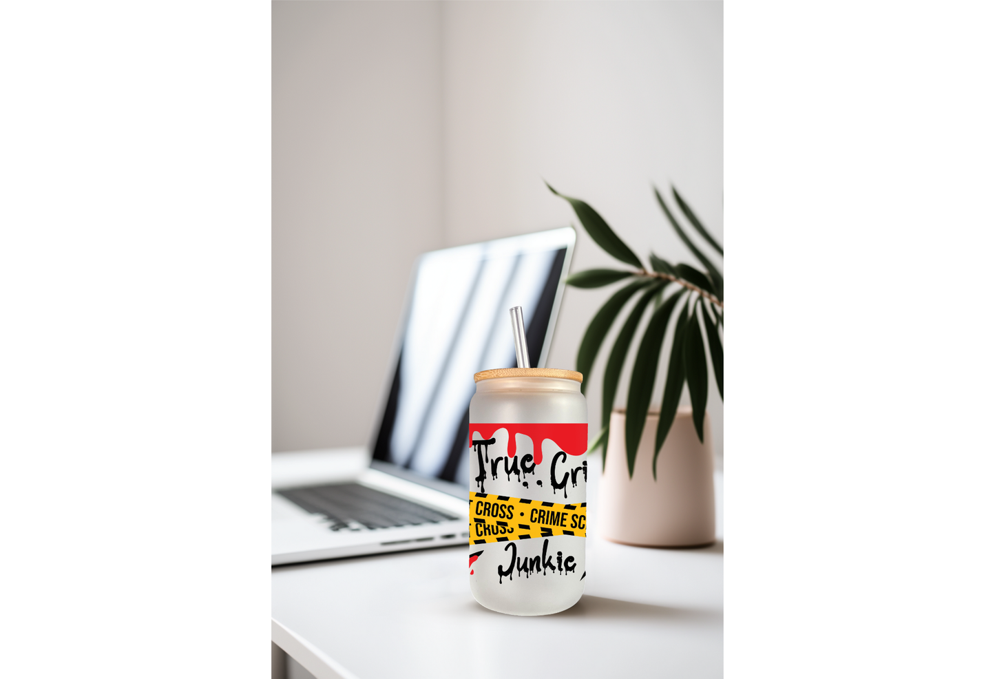 Mystery Crime Scene UVDTF Cup Wrap, 16oz Can Glass Blood Books, Raven, Dagger, Fingerprints