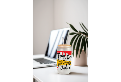 Mystery Crime Scene UVDTF Cup Wrap, 16oz Can Glass Blood Books, Raven, Dagger, Fingerprints