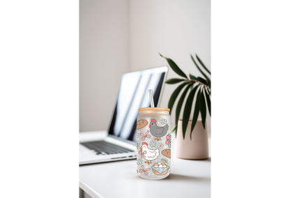 UVDTF Wrap Chicken Sourdough 16oz Can Glass Mug Tumbler Wrap, Ready to apply, Permanent Waterproof Adhesive, Double sided option