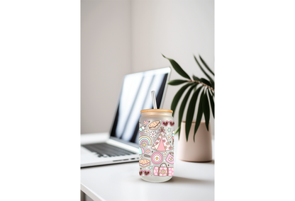 UVDTF Wrap Girly Camp 16oz Can Glass Mug Tumbler, Ready to apply, Camp Wrap, Permanent Waterproof Adhesive