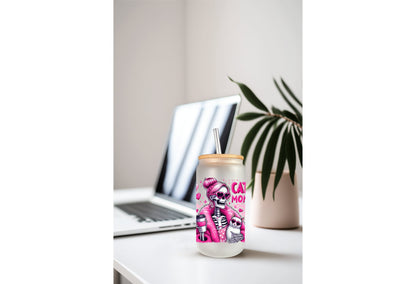 UVDTF Decal Cat Mom Retro Skeleton It’s a Throat P*nch Kind of Day 16oz Can Glass Mug Tumbler, Ready to Apply, Permanent Waterproof Adhesive