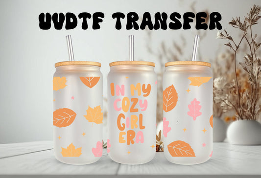 UVDTF Wrap In My Cozy Fall 16 oz Can Glass, Mug, Tumbler, Ready to Apply, Permanent Waterproof Adhesive