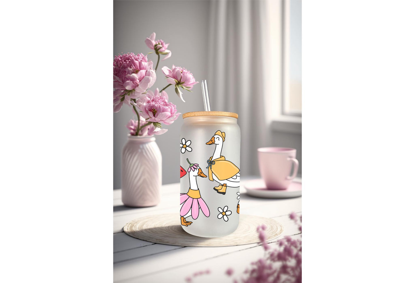 UVDTF Wrap Retro Spring Goose 16oz Can Glass Mug Tumbler Wrap, Geese Wrap, Ready to apply, Permanent Adhesive, Double sided option
