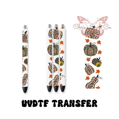 UVDTF Pen Wrap Fall Leopard Pumpkins, Fall Pen Wrap,  Ready to apply, Permanent Adhesive Waterproof