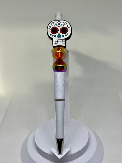 Beaded Sugar Skull Pen Beaded Pen, Sarcastic Pen, Fun Pens Acrylic Beads, Custom Pen, Retractable Ink Pen, Gifts, Graduation