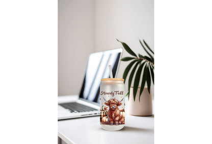 UVDTF Wrap Howdy Fall Highland Cow Coquette Bows for 16oz Can Glass Mug Tumbler, Ready to Apply, Permanent Waterproof Adhesive