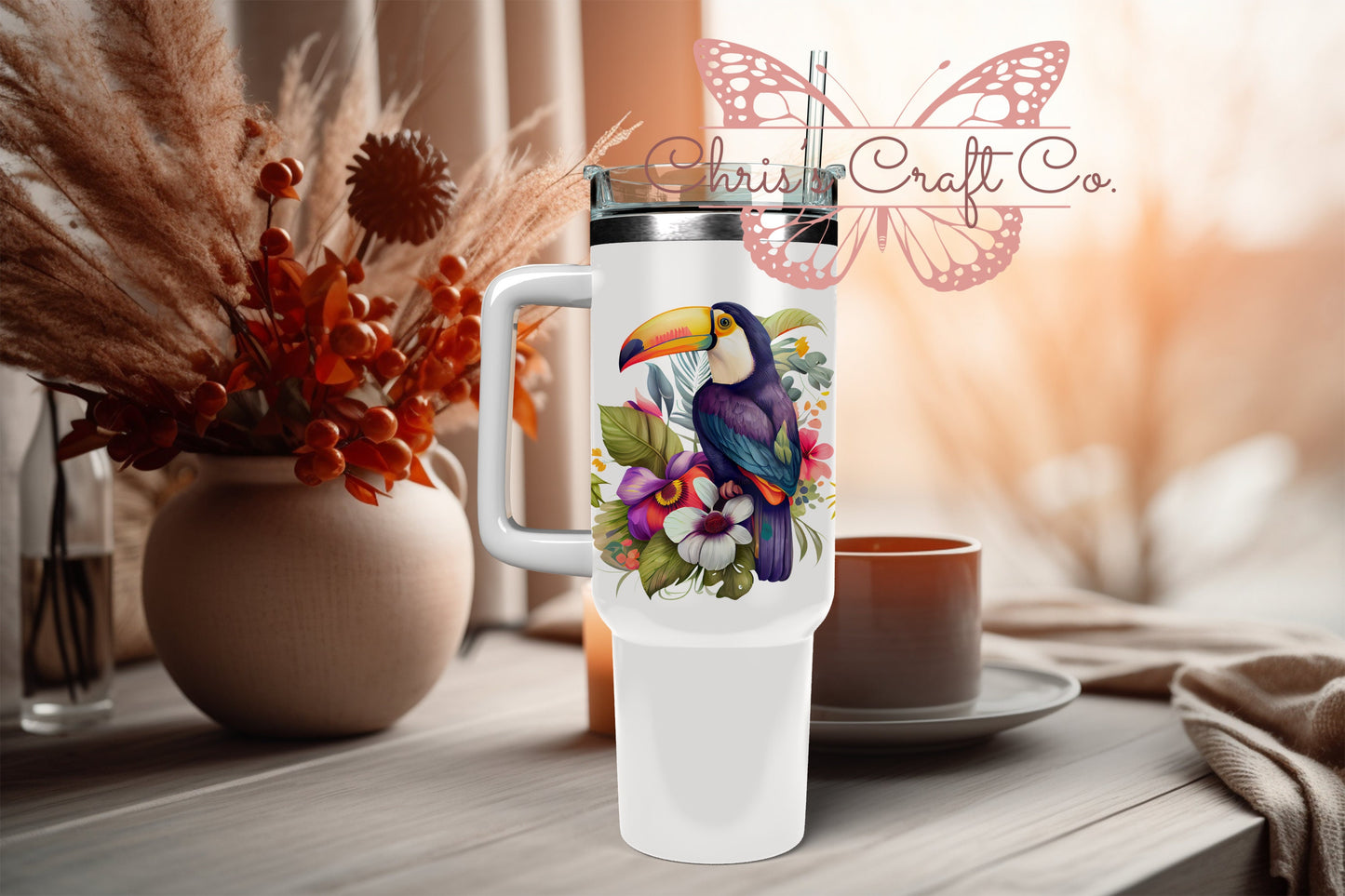 UVDTF Wrap Bird Pelican Tropical Floral 16oz Can Glass  Mug Tumbler, Ready to apply, Permanent Adhesive Waterproof, Add on a Cup