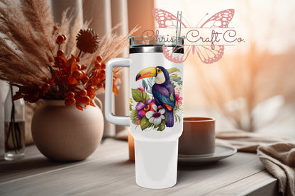 UVDTF Wrap Bird Pelican Tropical Floral 16oz Can Glass  Mug Tumbler, Ready to apply, Permanent Adhesive Waterproof, Add on a Cup