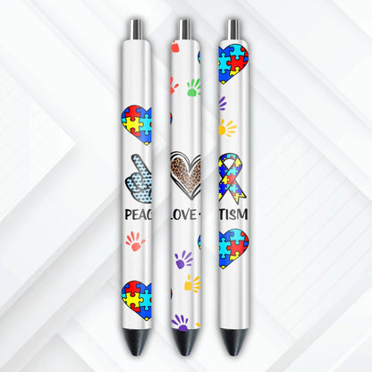 UVDTF Pen Wrap Peace Love Autism, Ready to Apply, Permanent Waterproof Adhesive