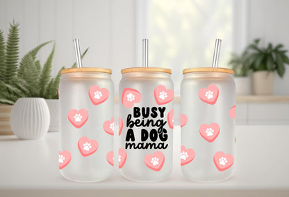 UVDTF Wrap Dog Mama Hearts Paws 16oz Can Glass Mug Tumbler, Ready to apply, Permanent Waterproof Adhesive