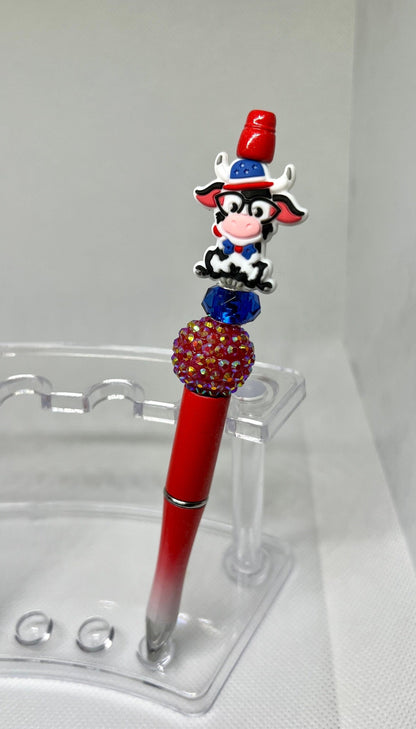 America Paw Print, Tongue, Cow Beaded Pen, Fun Pens Acrylic Beads, Custom Pen, Retractable Ink Pen, Gifts
