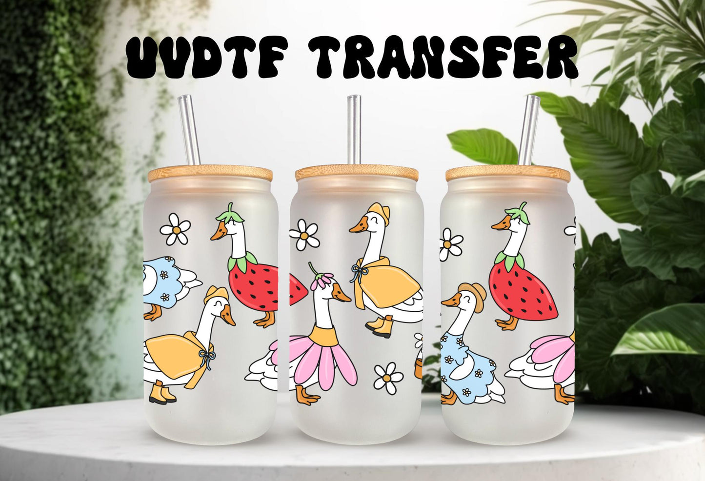 UVDTF Wrap Retro Spring Goose 16oz Can Glass Mug Tumbler Wrap, Geese Wrap, Ready to apply, Permanent Adhesive, Double sided option