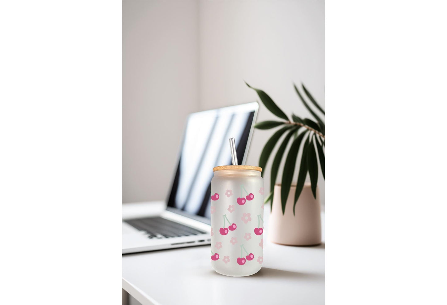 Floral Cherry Wrap - 16oz Can Glass Mug Wrap With Waterproof Permanent Adhesive
