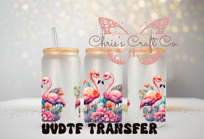 UVDTF Wrap Flamingo Tropical Floral 16 oz Can Glass Wrap Mug Tumbler, Ready to apply, Permanent Adhesive Waterproof