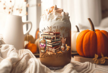 UVDTF Wrap Just a Girl Who Loves Fall Books for 16oz Can Glass or 40oz Tumbler, Ready to apply, Permanent adhesive, Double Sided option