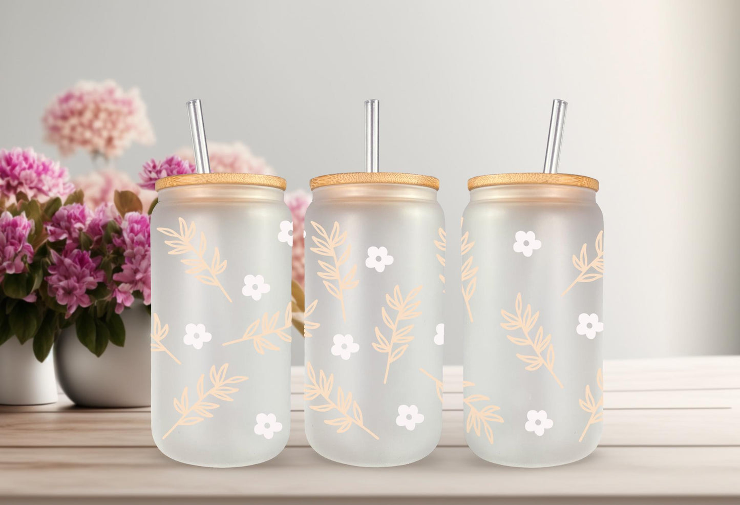 UVDTF Wrap White Floral for 16oz Can Glass Mug Tumbler, Daisy Wrap, Ready to apply, Permanent Adhesive Waterproof, Double Sided Option
