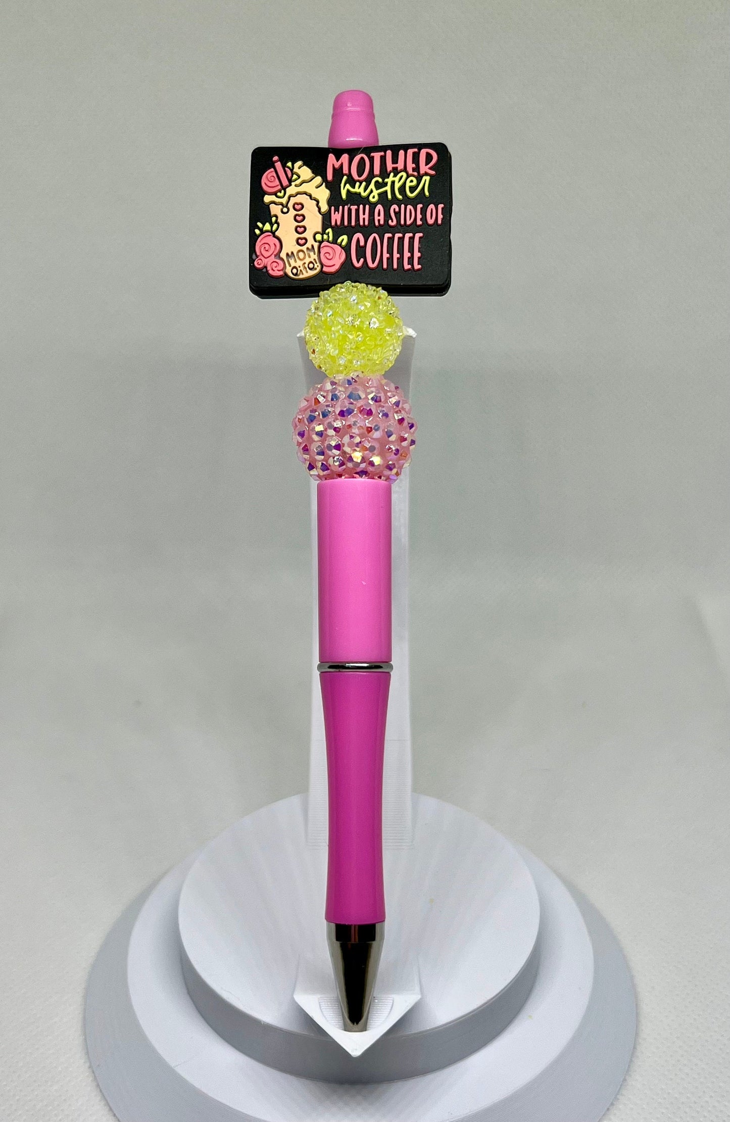 Beaded Pen Mother Hustler With a Side of Coffee, Sarcastic Pen, Fun Pens Acrylic Beads, Custom Pen, Retractable Ink Pen, Gifts, Graduation