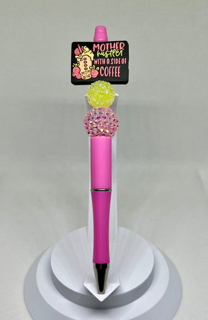Beaded Pen Mother Hustler With a Side of Coffee, Sarcastic Pen, Fun Pens Acrylic Beads, Custom Pen, Retractable Ink Pen, Gifts, Graduation
