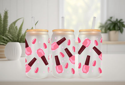 UVDTF Wrap Nail Polish Pink 16oz Can Glass Wrap Mug Tumbler, Nail Polish Wrap, Ready to Apply, Permanent Waterproof Adhesive