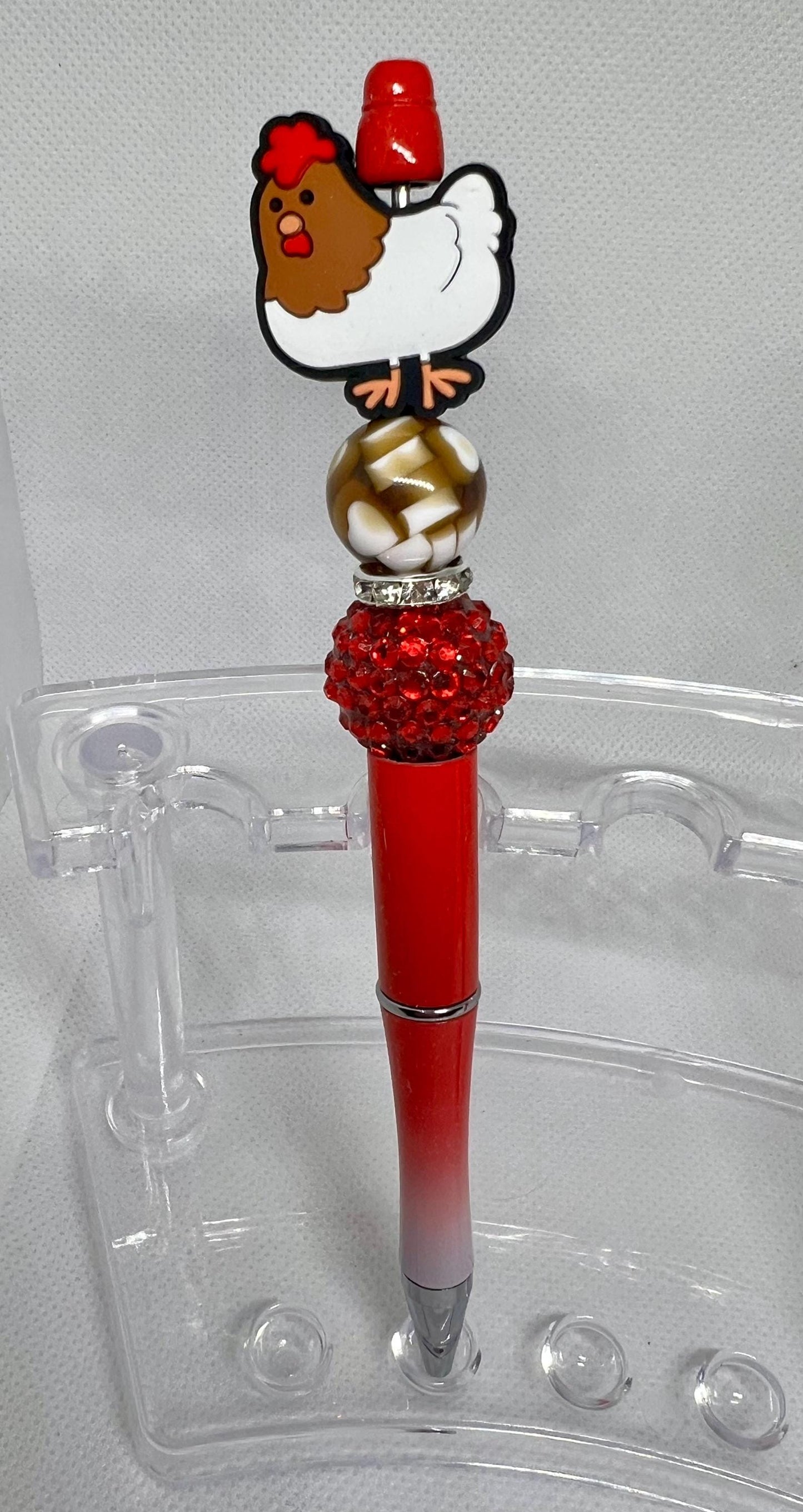 Chicken Hen Red Beaded Pen, Fun Pens Acrylic  Beads, Beaded Pen, Retractable Ink Pen, Gifts