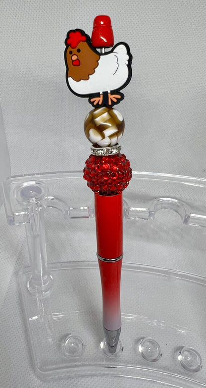 Chicken Hen Red Beaded Pen, Fun Pens Acrylic  Beads, Beaded Pen, Retractable Ink Pen, Gifts