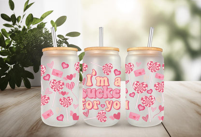 UVDTF Wrap Valentine's Sucker For You for 16oz Can Glass Mug Tumbler, Sucker Wrap, Ready to apply, Permanent Waterproof Adhesive