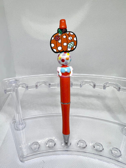 Beaded Pen Fall Pumpkin Polka Dots, Fun Pens Acrylic Beads, Custom Pen, Retractable Ink Pen, Gifts for her, Teacher, Nurses, Medical