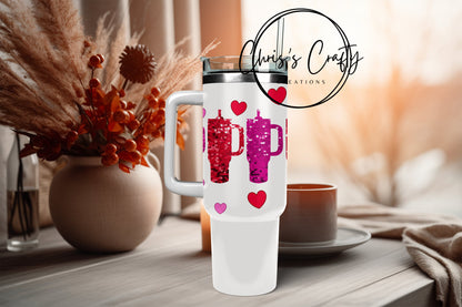 UV DTF Wrap Valentine Faux Glitter Tumbler for 16oz, 20oz Can Glass Mug Tumbler, Ready to apply, Permanent Waterproof Adhesive