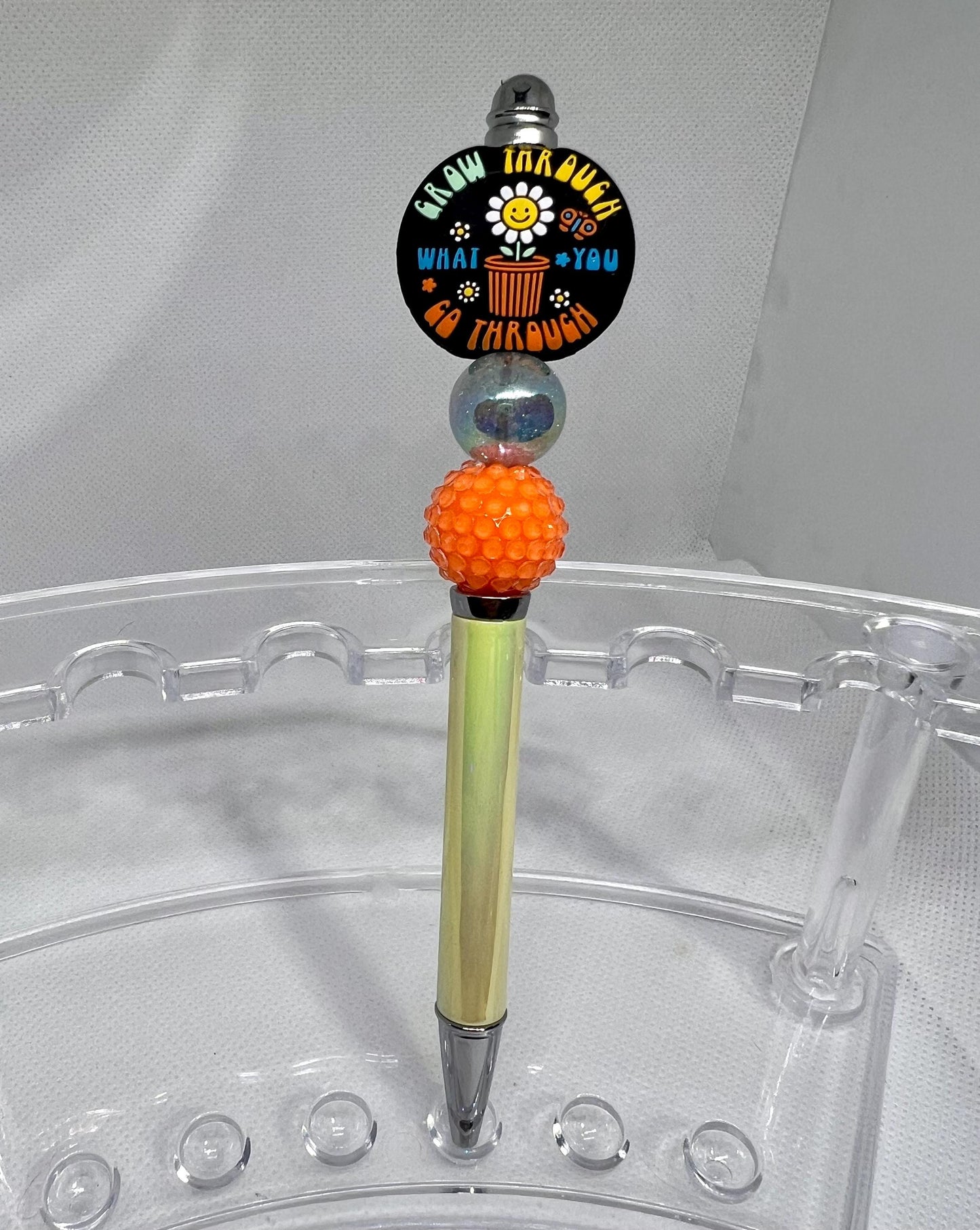 Beaded Pen Positive Saying, Grow Through What you Go through, Sarcastic Pen, Fun Pens Acrylic Beads, Custom Pen, Retractable Ink Pen, Gifts