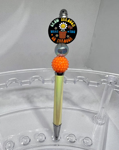 Beaded Pen Positive Saying, Grow Through What you Go through, Sarcastic Pen, Fun Pens Acrylic Beads, Custom Pen, Retractable Ink Pen, Gifts