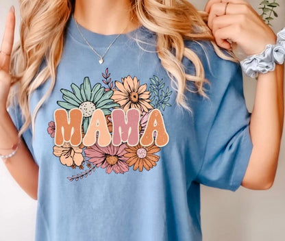 Screen Print Transfer Mama Floral Boho Print Transfer | Ready to Press | Screen Print Transfer | Full Color Matte Clear Transfer