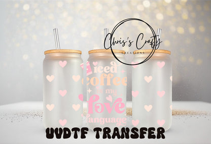 UVDTF WRAPS Valentine Pink Hearts Bundle Set of 4 for 16oz Can Glass Mug Tumbler, Self love, Ready to apply, Permanent WaterproofAdhesive