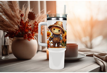 UVDTF Wrap Fall Scarecrow Floral 16oz Can Glass Mug Tumbler, Ready to Apply, Permanent Waterproof Adhesive