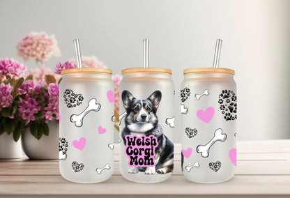 UVDTF Wrap Corgi Mom for 16oz Can Glass Mug Tumbler, Dog Mom Wrap, Ready to apply, Gifts for Her, Permanent Waterproof Adhesive