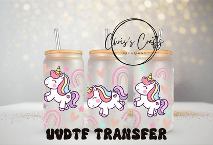 UVDTF Wrap Unicorns Rainbows 16 oz Can Glass Tumbler, Unicorn Wrap, Ready to Apply, Permanent Waterproof Adhesive