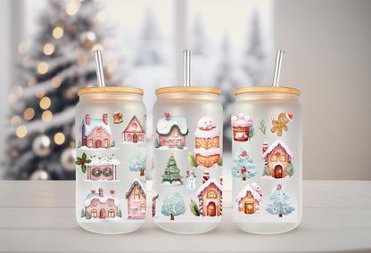 UVDTF Wrap Gingerbread House for 16 oz Can Glass Mug or Tumbler, Ready to Apply, Permanent Waterproof Adhesive