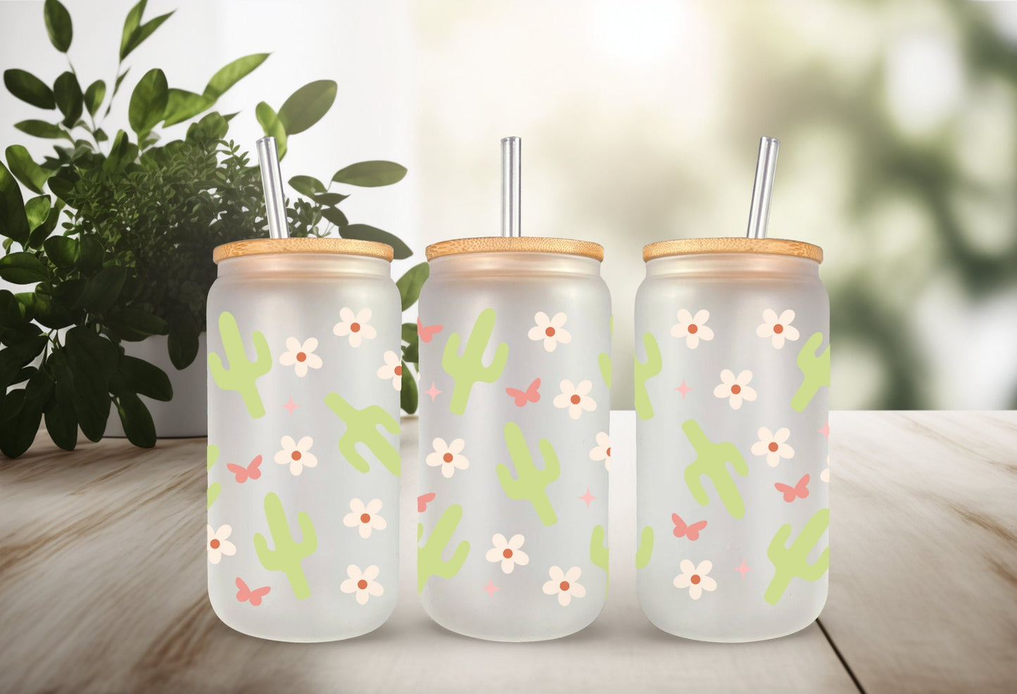 Cactus Wrap Decal - Waterproof Adhesive Cup Wrap for 16 oz Can Glass Tumbler