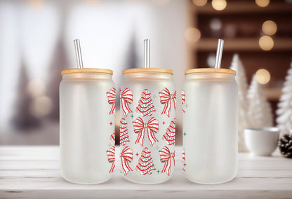 UVDTF Decal Tree Cakes Coquette Bows 16oz Can Glass Mug Tumbler, Ready to apply, Permanent Waterproof Adhesive