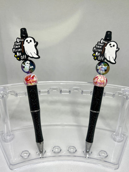 Beaded Pen Ghost You’re Face P*sses me Off, Fun Pens Acrylic Beads, Custom Pen, Retractable Ink Pen, Gifts for her, Teacher, Nurses, Medical