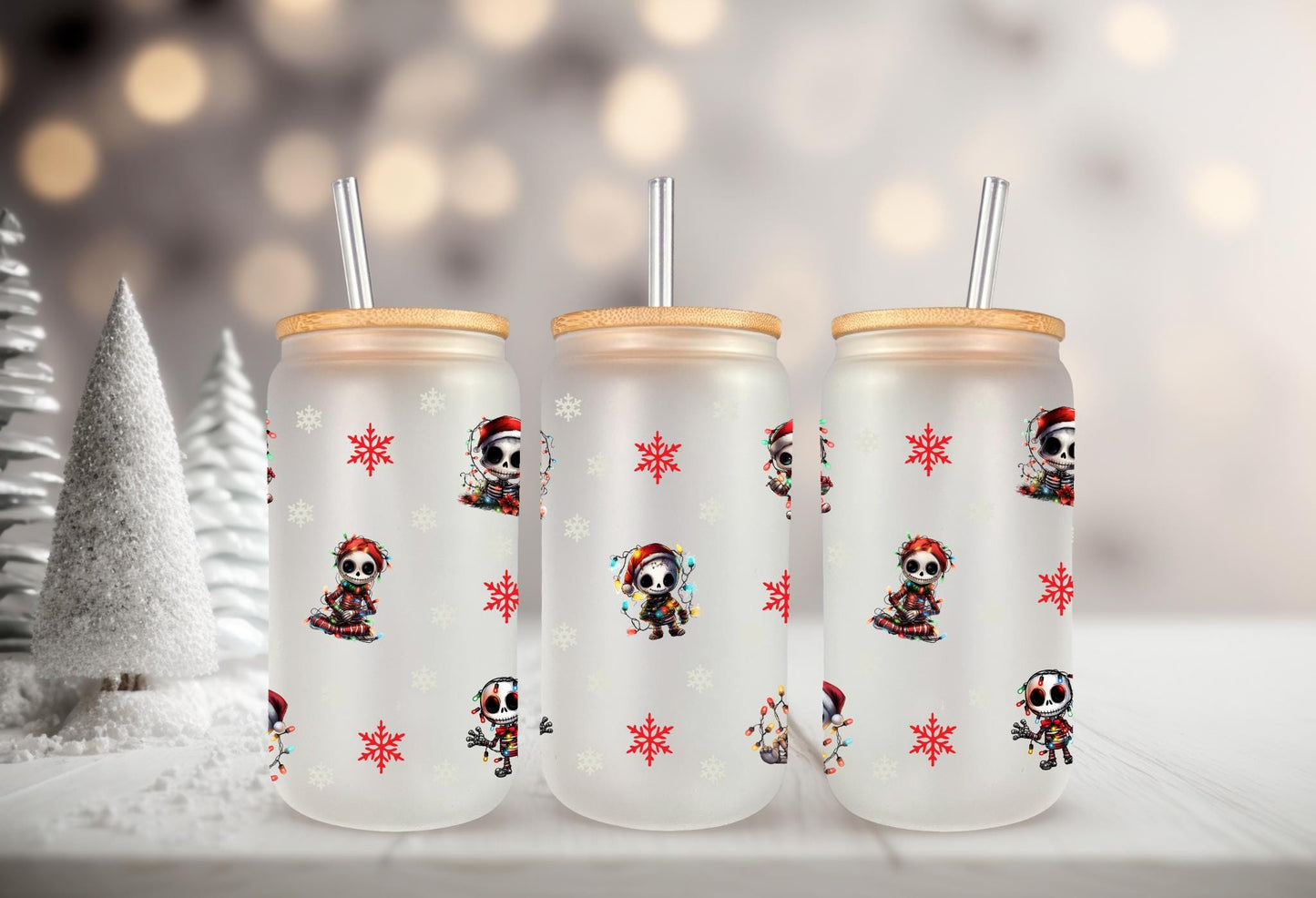 UVDTF Wrap Christmas Skeleton Lights Snowflake for 16oz Can Glass Mug Tumbler, Skeleton Wrap, Ready to apply,  Permanent Waterproof Adhesive