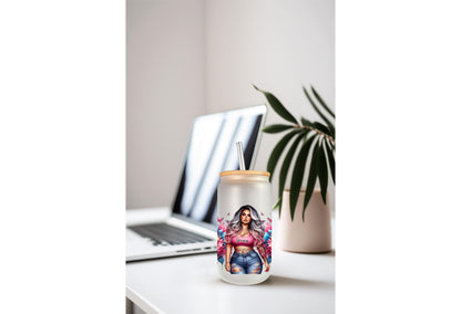 UVDTF Wrap Floral Butterfly Positive Quotes 16oz Can Glass Wrap Mug Tumbler, Strong Girl Wrap, Ready to Apply, Permanent Waterproof Adhesive