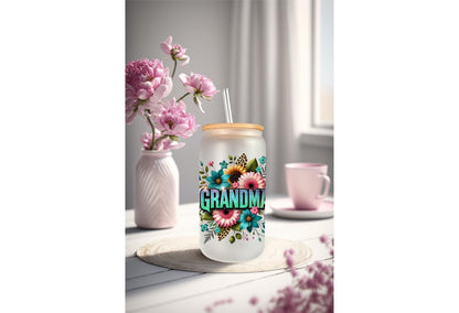 UVDTF Wrap Floral Grandma for 16oz Can Glass Mug Tumbler, Grandmother Wrap, Ready to Apply, Permanent Waterproof Adhesive