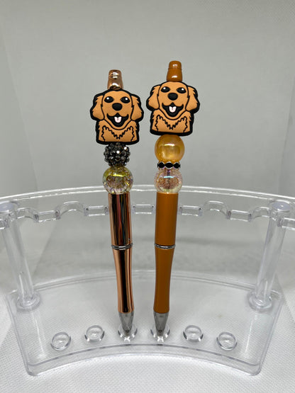 Golden Retriever Dog Beaded Pen Pink Blue Gold, Fun Pens Acrylic  Beads, Beaded Pen, Retractable Ink Pen, Gifts