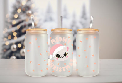 UVDTF Wrap Meowy Christmas's Cat 16oz Can Glass, Mug, Tumbler, Cat Wrap, Ready to Apply, Waterproof Permanent Adhesive