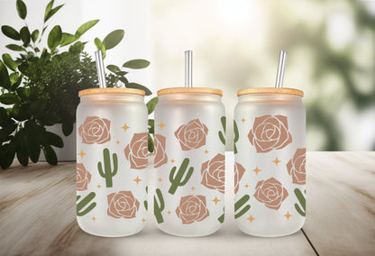 UVDTF Wrap Boho Desert Rose Cactus 16oz Can Glass, Mug, Tumbler, Cactus Wrap, Ready to apply, Permanent Adhesive Waterproof, Add on a Cup