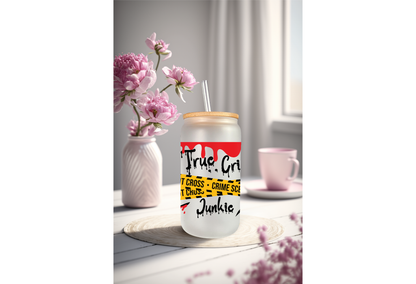 Mystery Crime Scene UVDTF Cup Wrap, 16oz Can Glass Blood Books, Raven, Dagger, Fingerprints