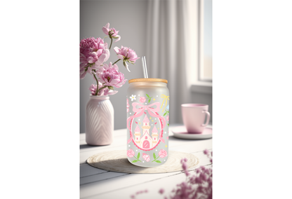 UVDTF Wrap Pastel Princess 16oz Can Glass Mug Tumbler, Ready to apply, Permanent Waterproof Adhesive